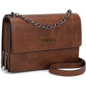 Women's Deep Brown Flap Purse For Shoulder Bag Vintage Wallets With Chain Strap